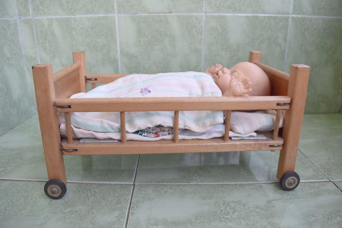 Vintage Doll Old Doll House Wooden Cot Vintage 1950's Etsy