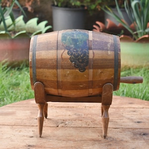 Vintage small wooden vessel, Small wooden wine barrel, Small wooden barrel, Small wooden wine vessel, Retro wood barrel, Home and Farm Decor