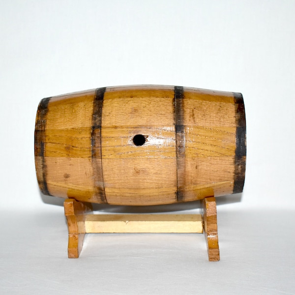 Old wooden barrel, 1980s Small wooden barrel, Handmade wooden barrel, Vintage wooden barrel, Old wooden decorative barrel, 1980s barrel