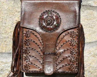 Sac à Main Vintage En Cuir Marron Années 60 - Bandoulière Ou épaule