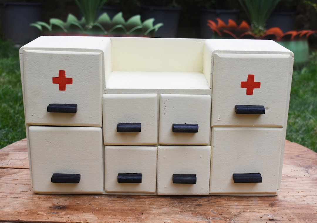 Vintage First Aid Kit Wooden Medicine Hanging Etsy