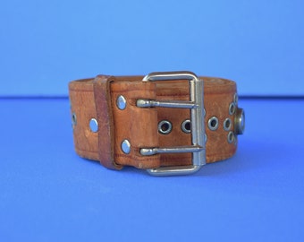 Children's vintage belt, Belt with metal elements, Vintage brown leather belt, Vintage leather belt, Retro leather belt, Vintage 90s belt