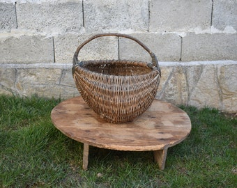Hand Woven Rattan Basket, Antique Farmhouse Decor