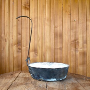 Large antique  copper fry pan, Copper pan with iron handle, Hand hammered copper XIX century, Vintage Decor, Rustic Decor