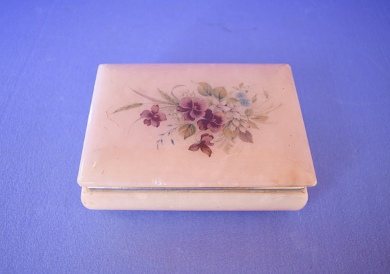 Vintage Pale Pink Marble Jewelry Box: Floral Decor, 70s Keepsake