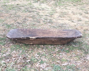 Antique Hand-Carved Wooden Dough Bowl: Primitive Rustic Trough