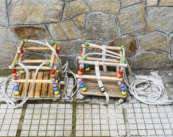 2 Vintage Wooden Children's Swings: 90s Garden Decor