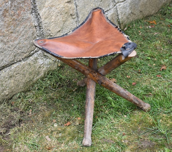 Small Fishing Chair, Folding Fishing Chair, Fishing Chair, Folding Chair,  Canvas and Leather Seat, Three-legged Stool for Fishing, Camping 