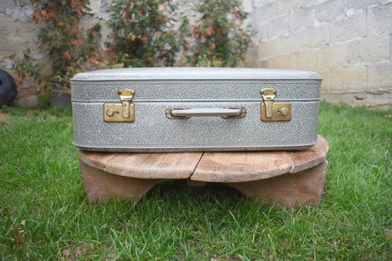 Vintage Gray Suitcase, 1970s Gray case, Retro Gray