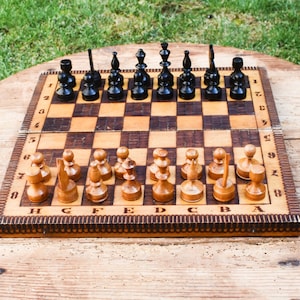 Vintage Wooden Chess, Vintage 60&#39;s Chess Set with Wooden Pieces, Chess Game, Board Game, Retro Chess, Wooden Box with Wooden Pieces