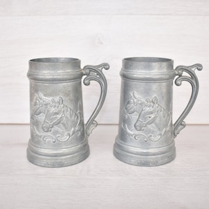 Vintage beer mug, Set of 2 beer mugs, Beer mugs with horses, Old beer mug, German beer mug, Vintage kitchen decor, Collector gift