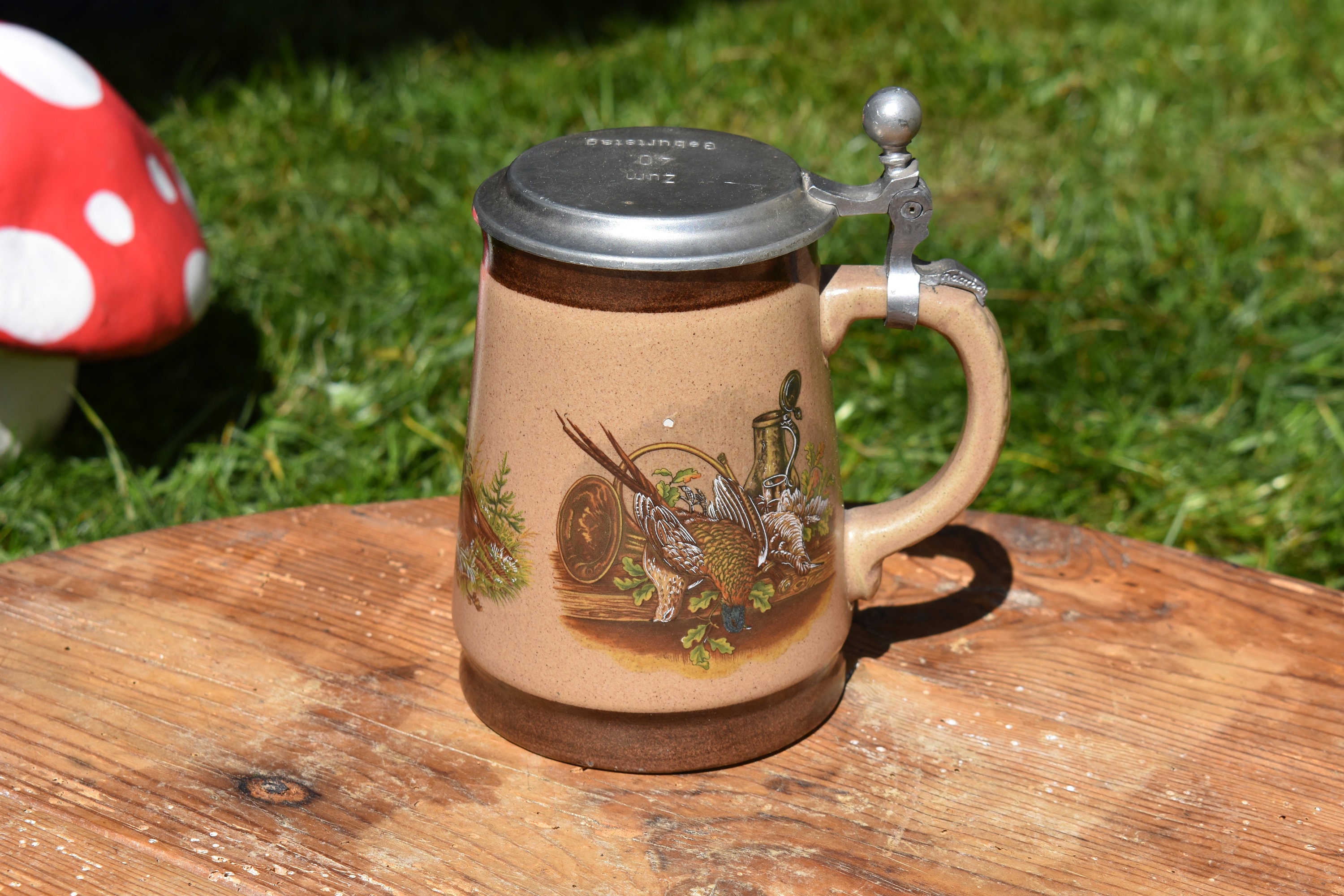 希少レトロ　陶器製ビールジョッキ ヴィンテージドイツ製陶器ビールジョッキ、40周年記念ギフト、1960年代