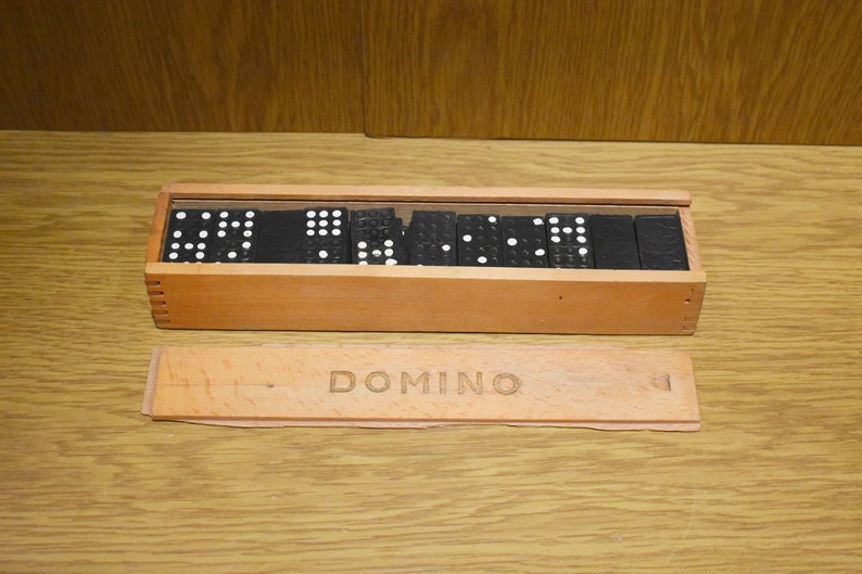 Vintage Wood Domino Old Wooden Dominos in Original Box Set Etsy