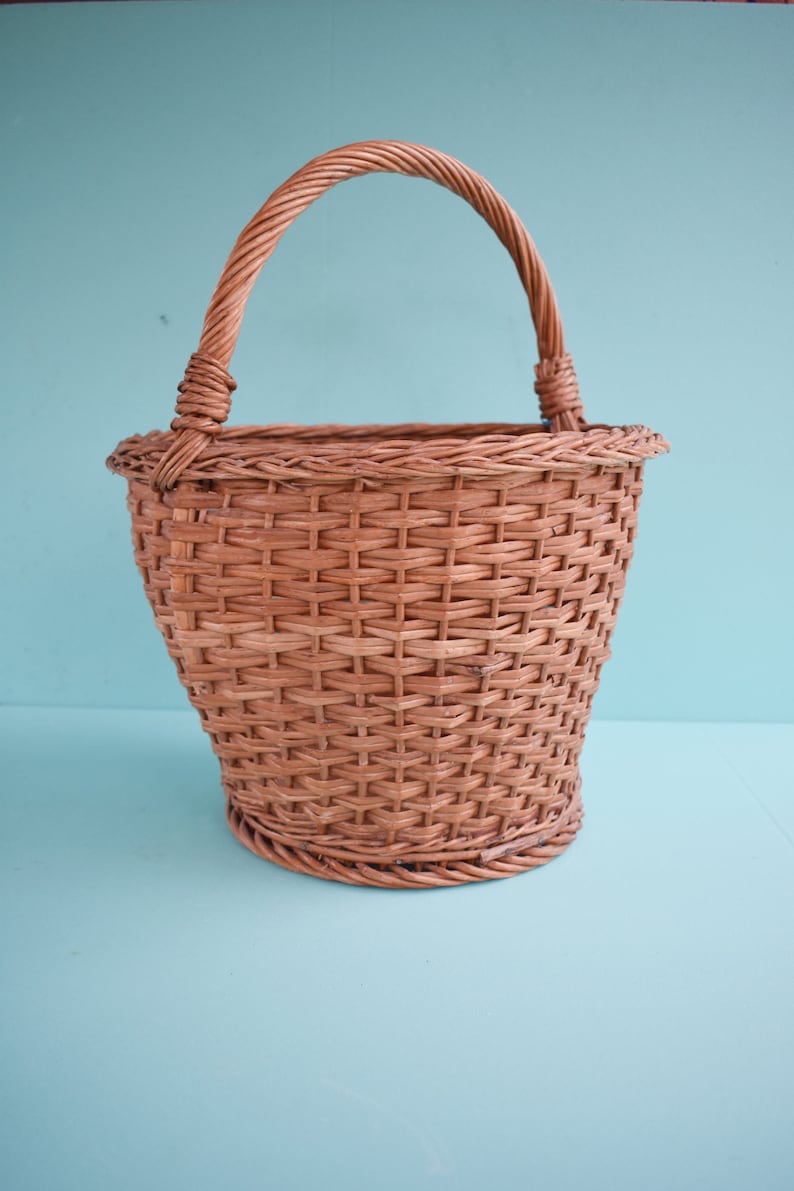 Vintage Large Basket Retro Wicker Basket Old Wicker Basket Home Decor Vintage Knit Basket Handmade Basket Woven Basket Rustic Basket