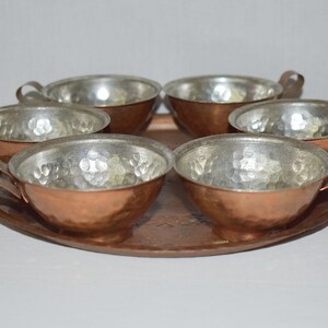 Vintage Set of 6 Copper Cups, Copper Cups, Set of 6 Vintage Copper Cups, Vintage Forged Handle Cup with Handle, Rustic Home Decor, Gift Idea