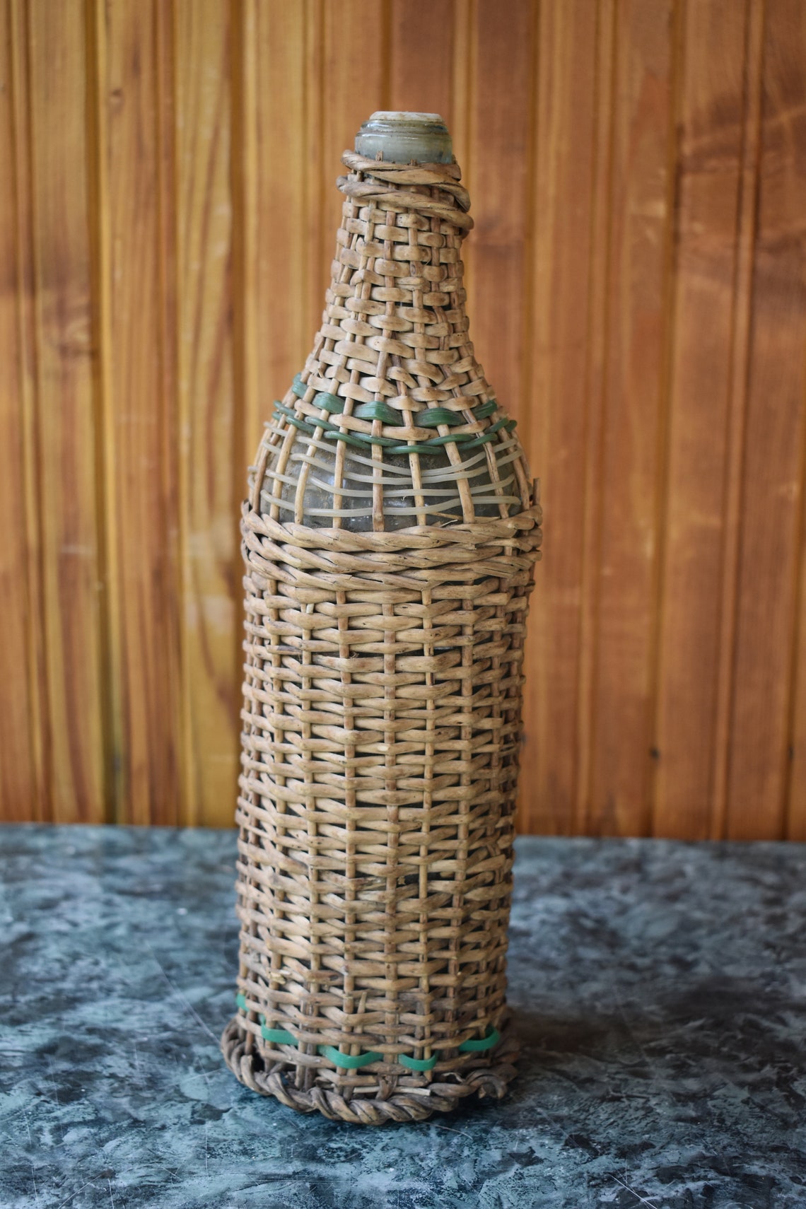Wicker Rattan Bottle Wine Bottle Home Decor Vintage Rattan Etsy