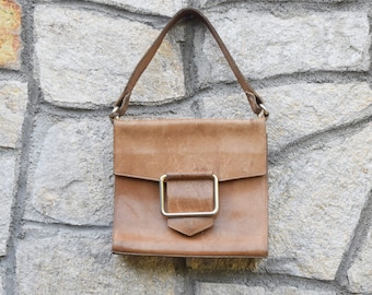 Vintage 1970s Genuine Leather Handbag: Small Shoulder Bag