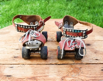 Vintage GERMINA Roller Skates: Metal Skates with Leather Straps