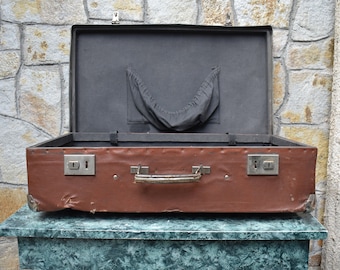 Vintage Brown Cardboard Suitcase: 1960s USSR Luggage