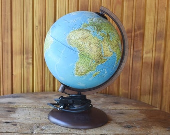Vintage Italian Luminous World Globe: Cyrillic School Globe