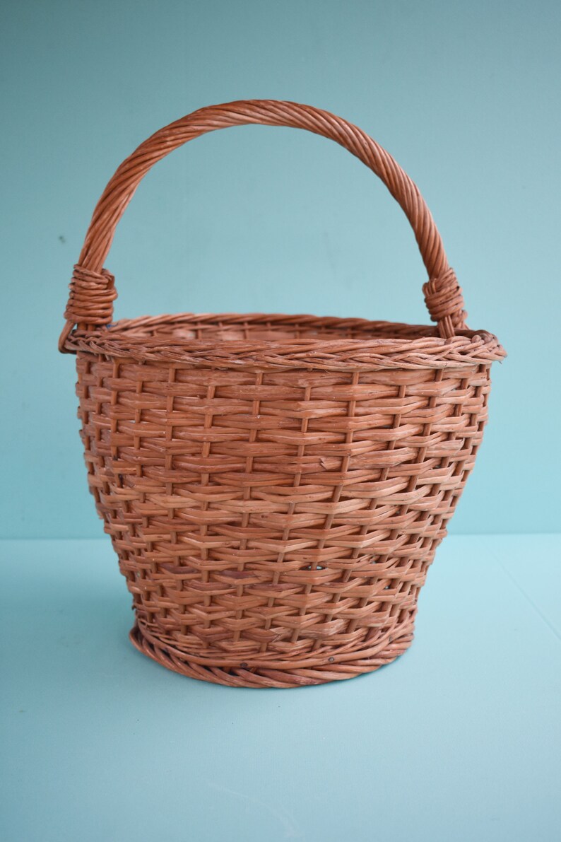 Vintage Large Basket Retro Wicker Basket Old Wicker Basket Home Decor Vintage Knit Basket Handmade Basket Woven Basket Rustic Basket