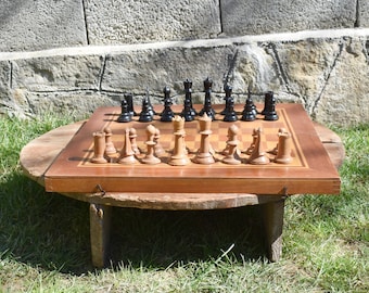 Vintage Chess and Backgammon Set: Wooden Board, Bakelite Pieces