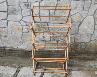 Vintage houten opvouwbare wasdroger: retro wasrek