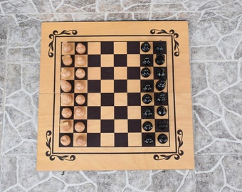 Vintage Wooden Chess and Backgammon Set: 1980s Family Game