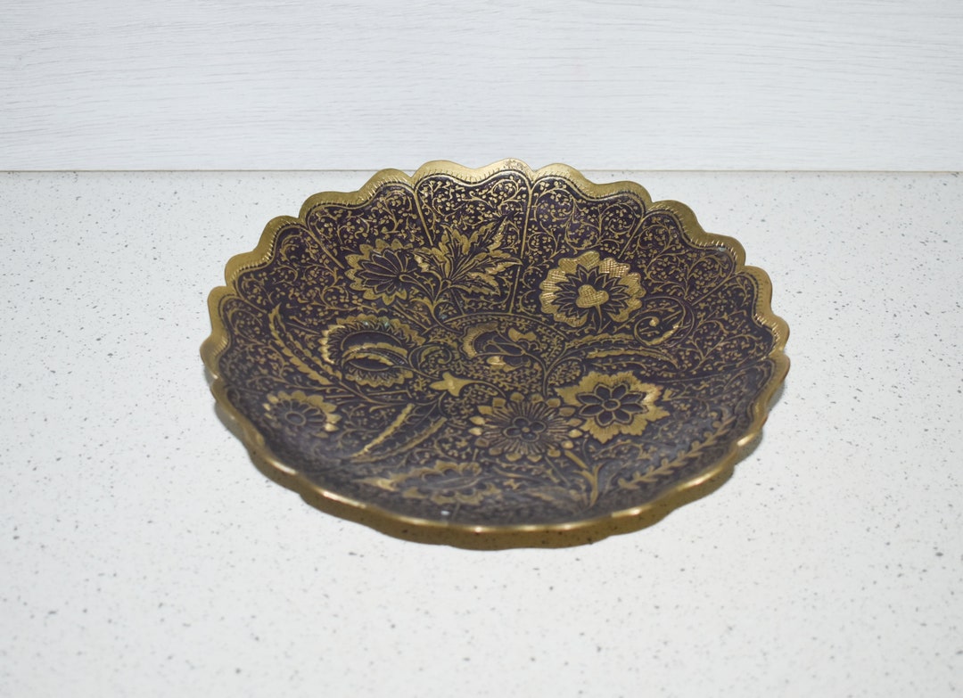 Vintage Brass Plate, Small Brass Plate, Brass Fruit and Vegetable Plate