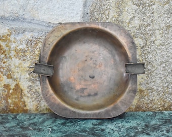 古道具 アンティーク 銅製 灰皿 ヴィンテージ銅製灰皿：手作り鍛造