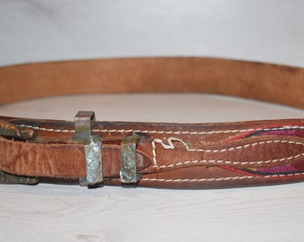 Ceinture en cuir véritable marron vintage, ceinture en cuir véritable, ceinture en cuir véritable rétro, boucle en laiton vintage, ceinture en cuir véritable