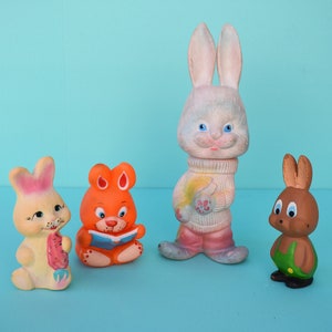 Vintage rubberen speelgoed, cadeau voor peuters, set van 4 rubberen speelgoed, zacht rubberen speelgoed, zeldzaam rubberen speelgoed, rubberen speelgoed, rubberen verzamelspeelgoed