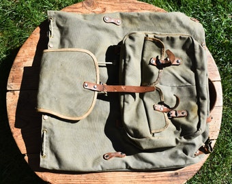 Vintage canvas rugzak: jaren 60 militaire stijl rotan-kaki