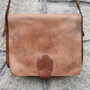 Vintage genuine leather bag, Leather bag, Old genuine leather bag, lady&#39;s bag, Brown leather bag, Old leather bag, Lady&#39;s bag bag from 1960s
