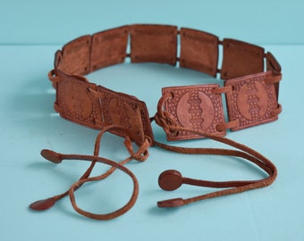 Ceinture en cuir marron vintage : femme des années 90, petite taille