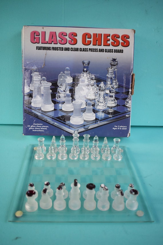 Clear Chess and Checkers Set with Glass Gameboard, for Adults and Kids Ages  8 and up