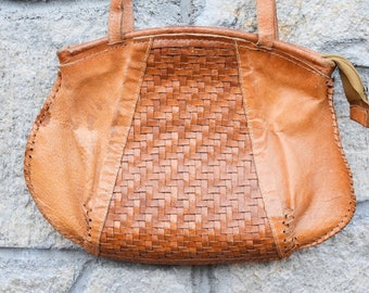Vintage Handtasche aus gewebtem Leder - Braune Tasche 1960er Jahre