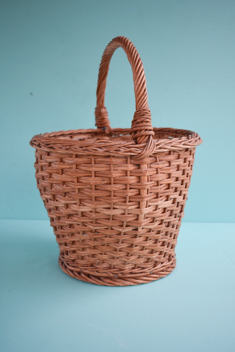 Vintage Large Basket Retro Wicker Basket Old Wicker Basket Home Decor Vintage Knit Basket Handmade Basket Woven Basket Rustic Basket