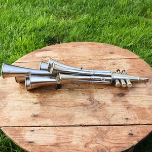 Antique musical instrument, Rare musical instrument, Trumpet Fanfare, Wind instrument from the GDR, Vintage musical decor, Antique trumpets