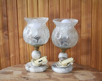 Vintage Marble Table Lamps: 1950s Bronze & Glass, Set of 2