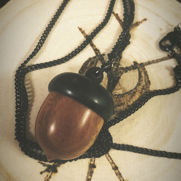 Wishing Acorn Necklace - Secret Opening Acorn pendant for protection, success, longevity - 18 inch black chain