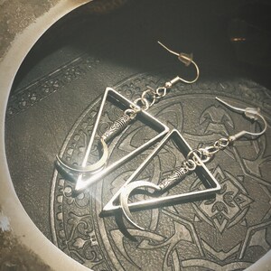 Sickle Talisman Earrings - ritual jewelry empowered by Saturn. With Eco fused hooks for sensitive ears