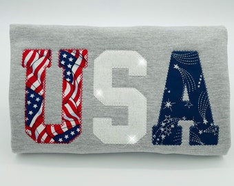 Embroidered USA 4th of July Sweatshirt, Patriotic Applique