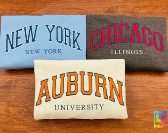 Custom Embroidered Varsity Crewneck Sweatshirt, College City Design