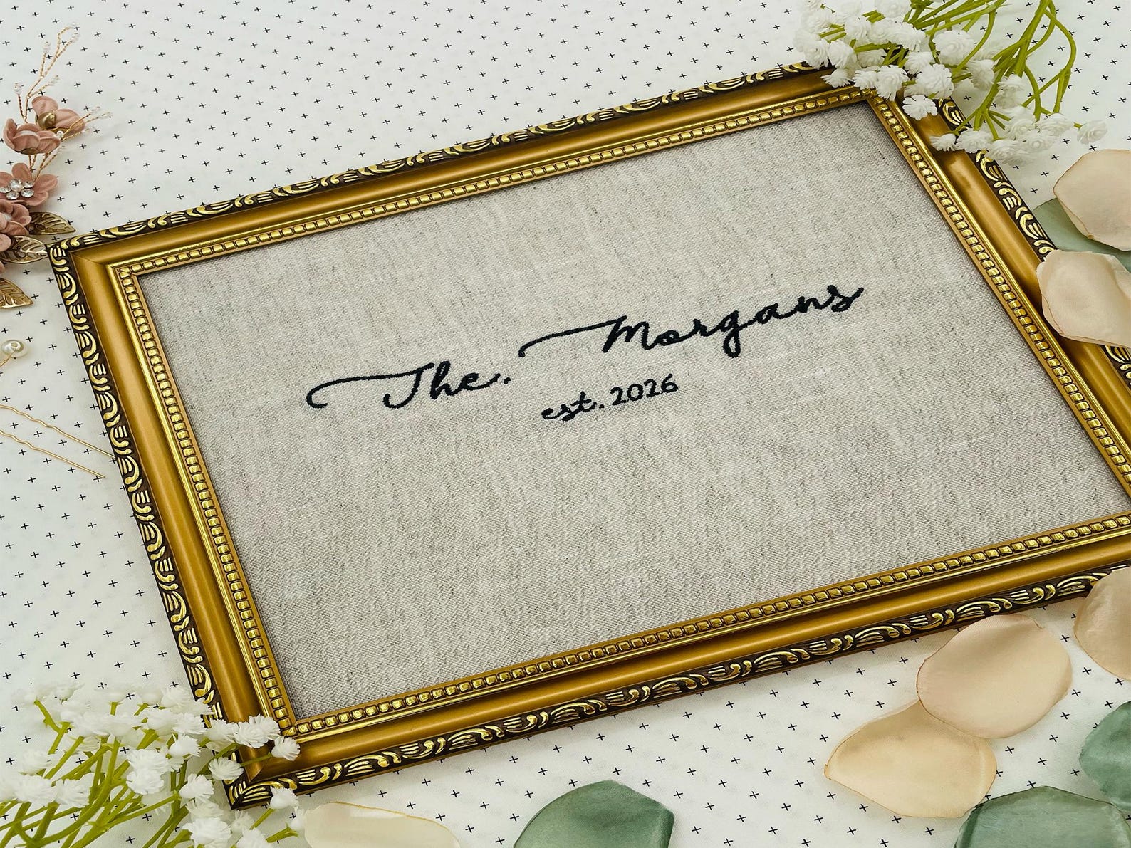 Personalized Embroidered Family Name Sign with Monogram