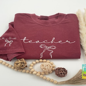 Custom Teacher Embroidered Comfort Colors shirt, Teach, Coquette Teacher Tee, Star Teacher Embroidery, Teacher Appreciation, Back To School
