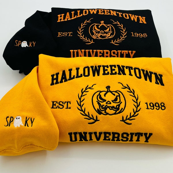 Embroidered Halloween embroidery sweatshirt/Halloweentown sweatshirt, sleeve spooky, ghost, Y2K Style Embroidered Crewneck| Pumpkin Shirt