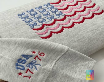 Embroidered American Flag Sweatshirt, 1776 USA, Bows and Frills