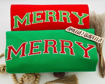 Embroidered Merry Christmas Sweatshirt, Embroidered Christmas Crewneck, Embroidered Xmas Snow Sweater, Custom Xmas Gift, Xmas Present