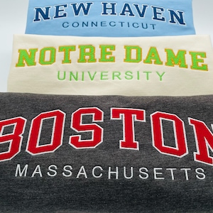 Custom Two color Embroidered Varsity Crewneck, Embroidery, Embroidered Sweatshirt, university sweaters, personalized, City, college, City